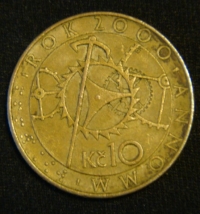 10 крон 2000 год  Чехия Смена тысячелетия - 2000 год