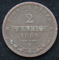 2 пфеннига 1869 год Саксония