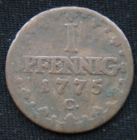1 пфенниг 1775 год С Саксония