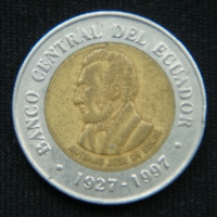 100 сукре 1997 год  Эквадор 70 лет Центробанку