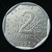 2 франка 1993 год 50 лет Национальному движению сопротивления