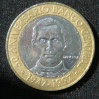 5 песо 1997 год 50 лет Центробанку