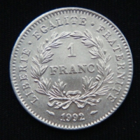 1 франк 1992 год Франция  200 лет Французской Республике