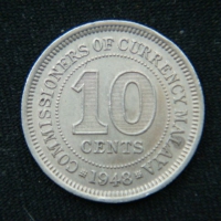 10 центов 1948 год Малайя