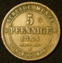 5 пфеннигов 1864 год Саксония