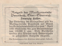 Нотгельд 20 геллеров 1920 год  Австрия