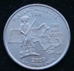 25 центов 2000 год P Квотер штата Массачусетс