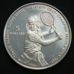 5 долларов 1987 год Ниуэ XXIV летние Олимпийские Игры, Сеул 1988 - Теннис, Штеффи Граф /игра/