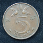 5 центов 1957 год Нидерланды