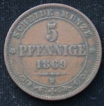 5 пфеннигов 1869 год Саксония