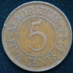 5 центов 1944 год  Маврикий