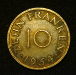 10 франков 1954 год СААР