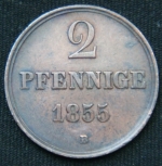 2 пфеннига 1855 год Ганновер B