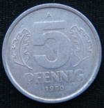 5 пфеннигов 1980 год ГДР