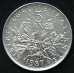 5 франков 1987 год Франция