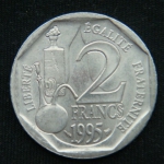 2 франка 1995 год Франция 100 лет со дня смерти Луи Пастера