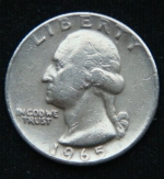 1\4 доллара 1965 год США Washington Quarter