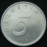 5 франков 1981 год Швейцария 500 лет Станской Конвенции 1481 года