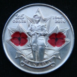 25 центов 2010 год Канада    65 лет победе во Второй Мировой войне