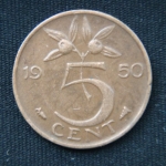 5 центов 1950 год Нидерланды