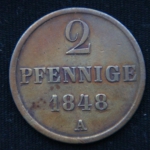 2 пфеннига 1848 год Ганновер