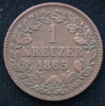 1 крейцер 1865 год Баден